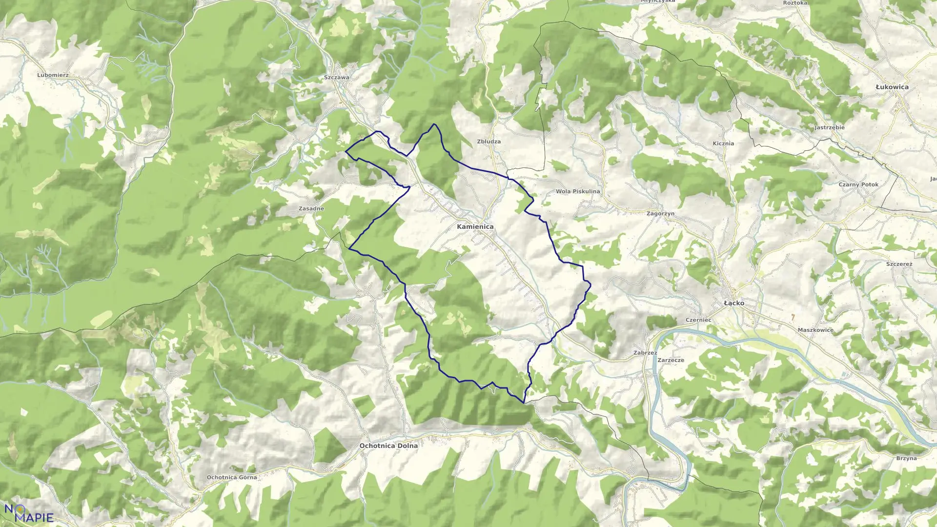 Mapa obrębu Kamienica w gminie Kamienica