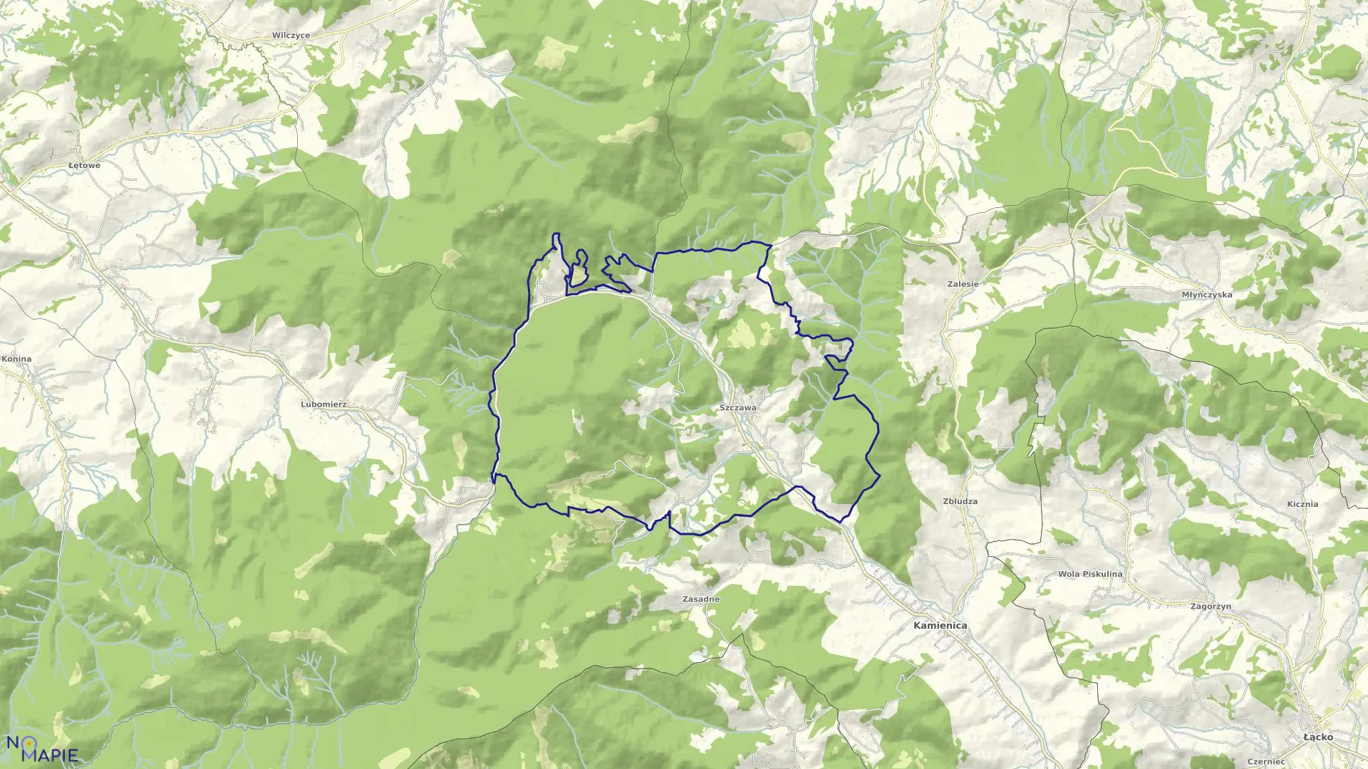 Mapa obrębu Szczawa w gminie Kamienica