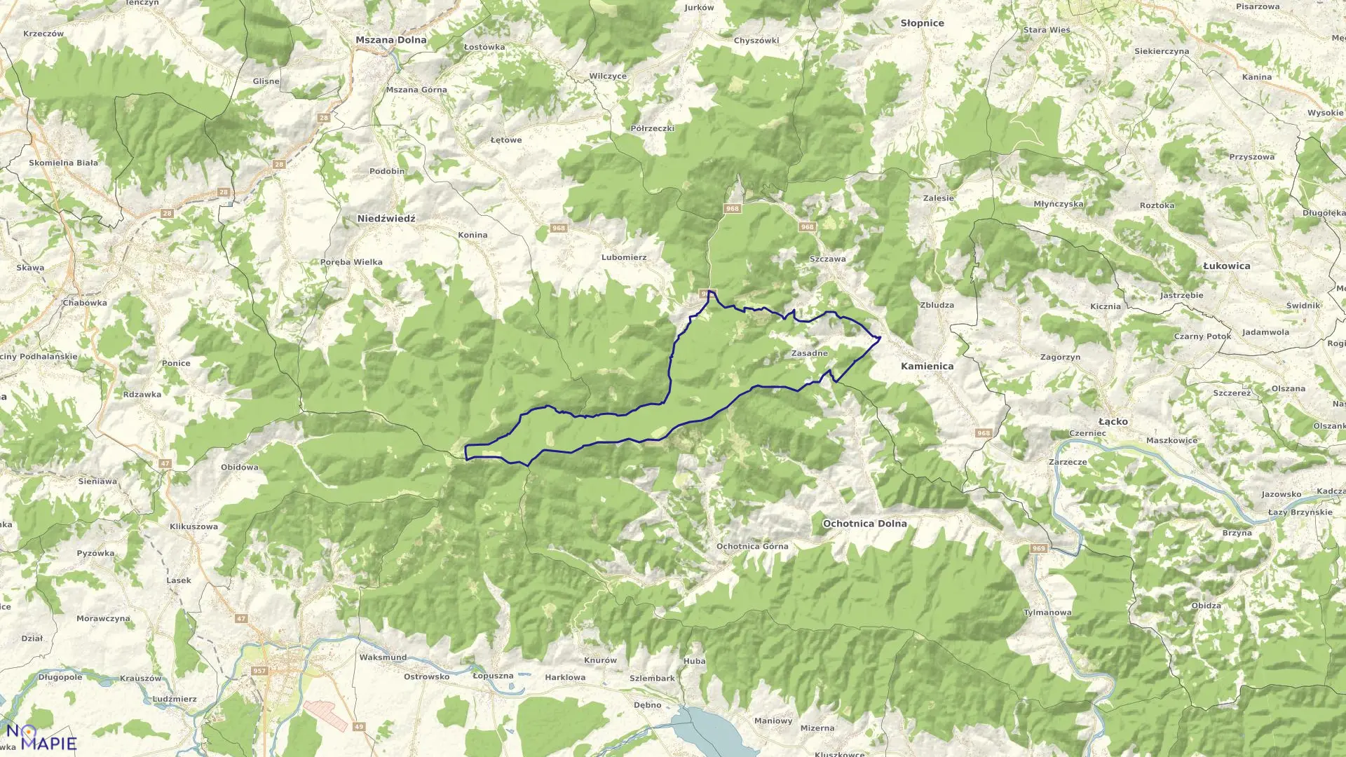 Mapa obrębu Zasadne w gminie Kamienica