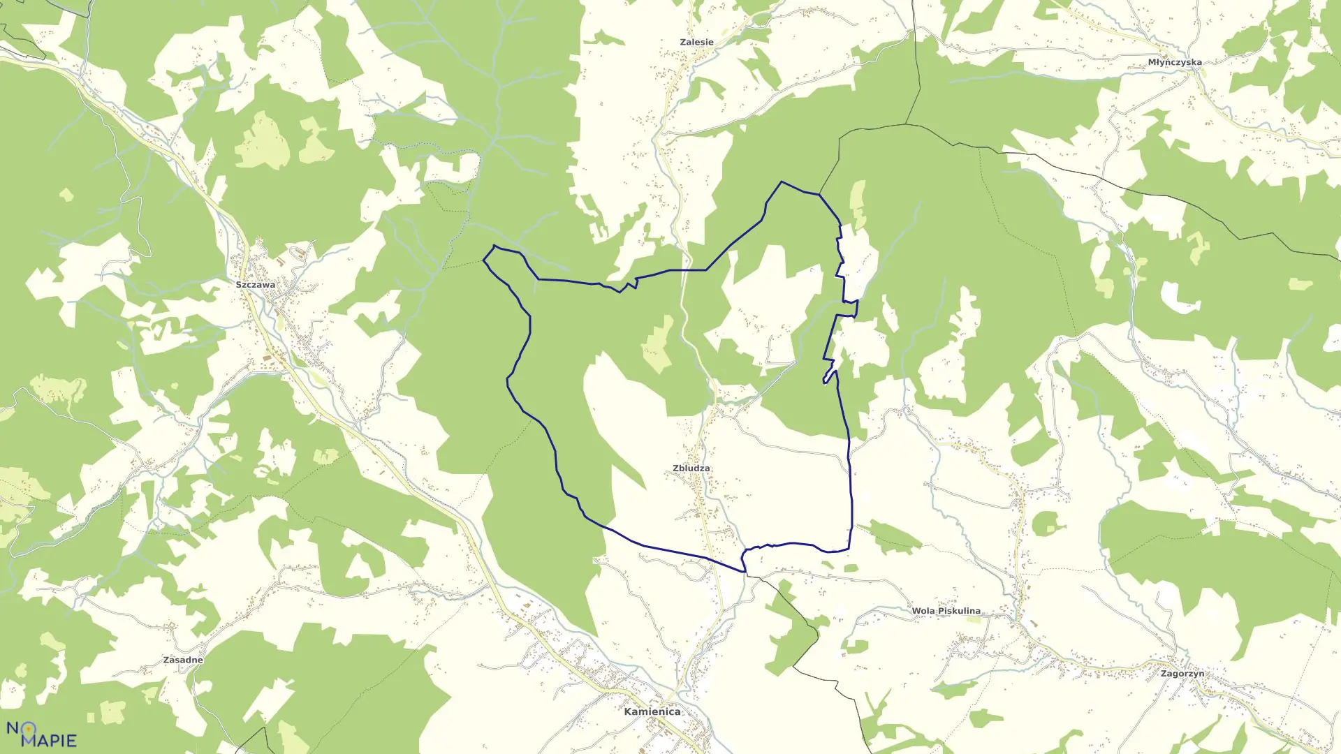 Mapa obrębu Zbludza w gminie Kamienica